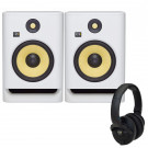 KRK Rokit 8 White Noise with KNS8400 Headphones