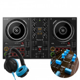 DDJ-200 + Light Blue Knobs & Faders Pack + HDJ-CUE1 Headphones